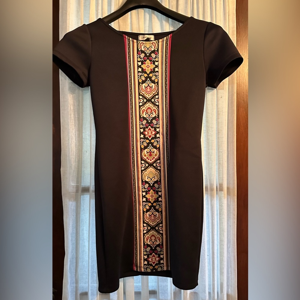 Olsenboy XS Women’s party crew neck shirt sleeve dress embroidered front midi